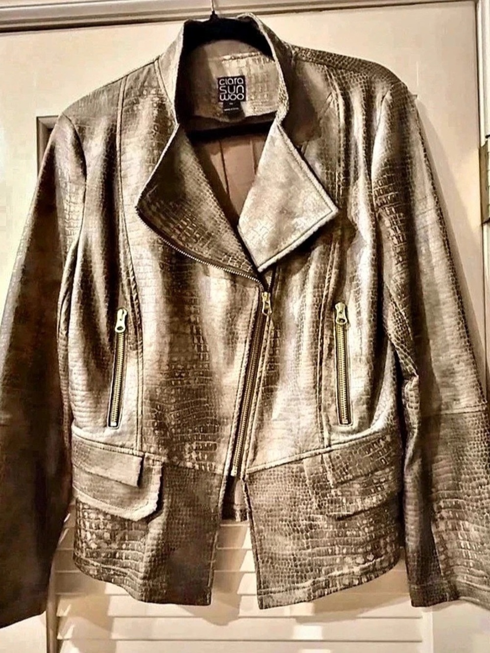 Clara Sunwoo Liquid Leather Textured Biker Jacket - NWOT - Picture 3 of 10